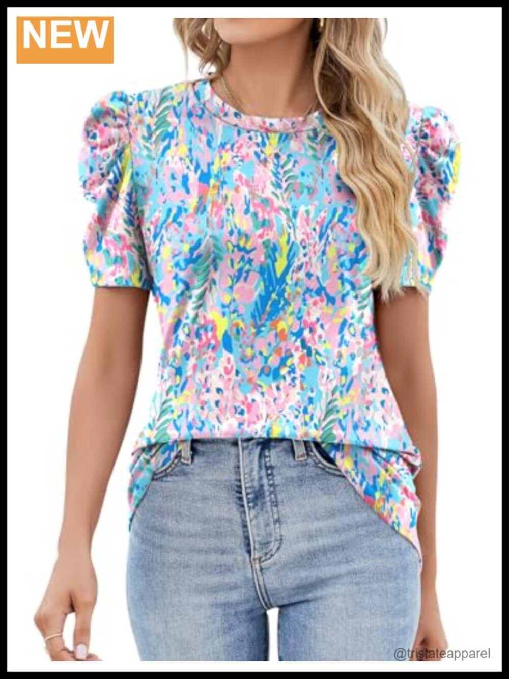 Puff Short Sleeve Eyelet Blouse Lace Crewneck Loose Fit Summer Top